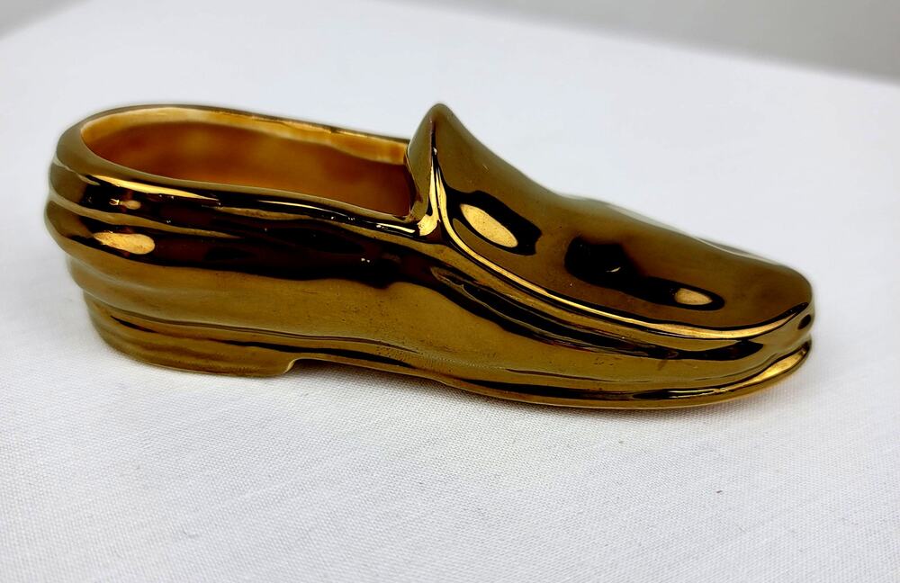 Antique Gold Ceramic Mini Mens Shoe Lancaster & Sandland Ltd England  4.5"x1.5"